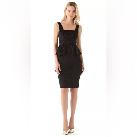 ALICE + OLIVIA BLACK DRESS Yodi brocade black Peplum Dress Size 0 - Picture 1 of 15